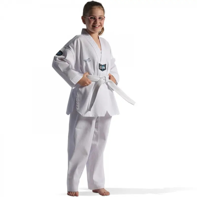 Taekwondo Στολή Olympus CLUB Ριγωτή Άσπρο Ρεβέρ - Image 2