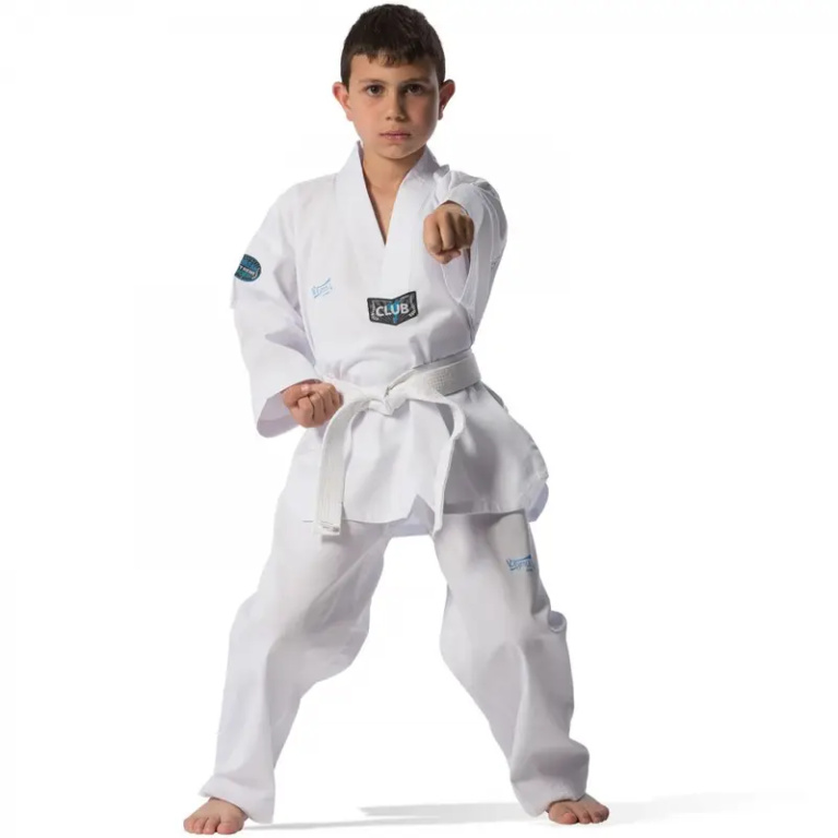Taekwondo Στολή Olympus CLUB Ριγωτή Άσπρο Ρεβέρ