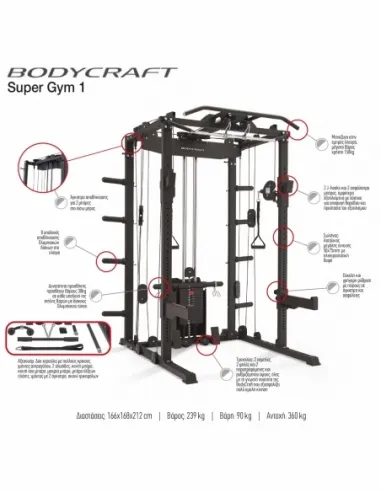 Κλωβός Power Rack με Τροχαλίες Bodycraft Super Gym 1