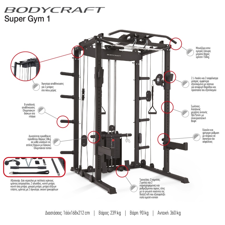 Κλωβός Power Rack με Τροχαλίες Bodycraft Super Gym 1 - Image 4