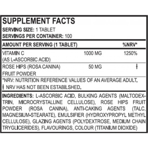 Φόρμουλα Βιταμίνης C 1000 + Rosehips 100tabs TRUE NUTRITION - Image 2