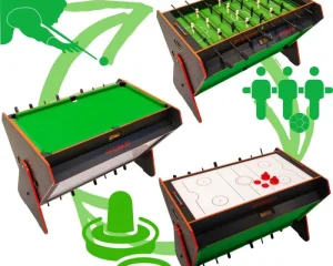 3-in-1 ROTARY GAME TABLE BILLIARDS TABLE FOOTBALL AIR HOOK-UP 121x84.5x85.3CM BLACK