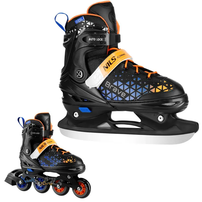 NH18190A BRAVE BLUE-ORANGE ROLLER SKATES SIZE S (29-33) WITH NILS EXTREME HOCKEY BOARD - Image 2