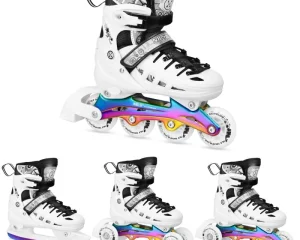NH10905 4in1 LED WHITE ROLLER SKATES WITH RAINBOW HOCKEY BLADE SIZE M (35-38) NILS EXTREME